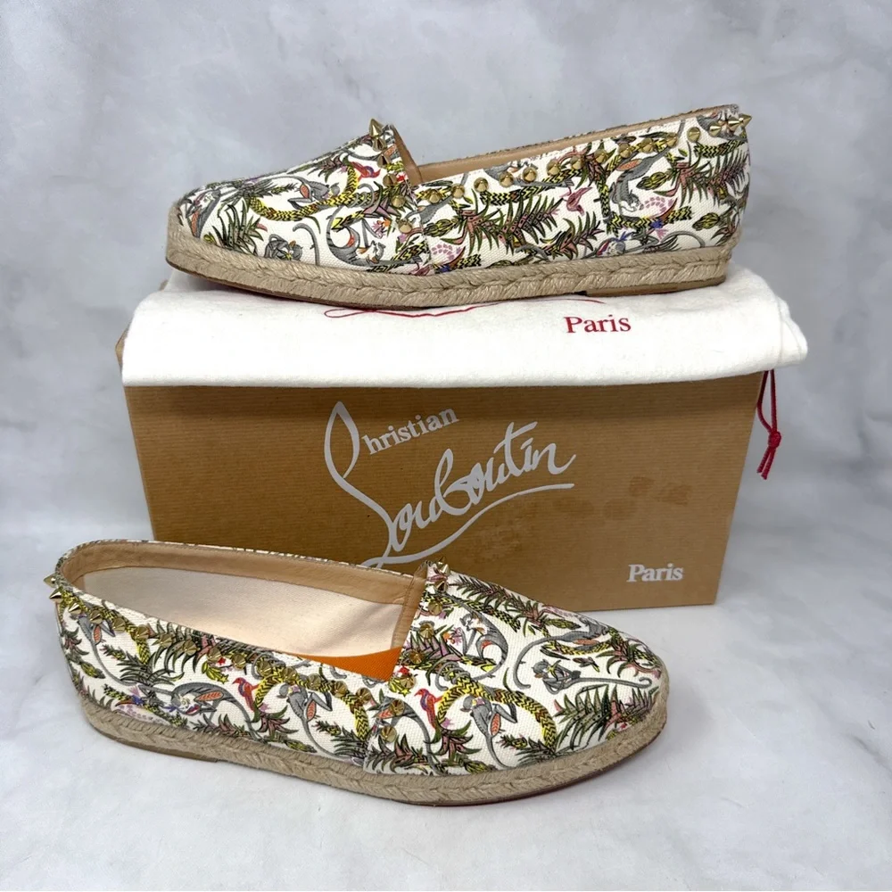 Christian Louboutin Loubi Jungle Ares Spike Studded Flat Espadrille Shoes 41